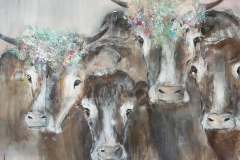 "Kühe" 100 x 100 cm,Acryl auf Leinwand, Collage - verkauft -