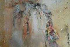 "Femmes I" 30x42 cm, Acryl auf altem Papier, Collage - verkauft -