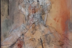 "Femme II" 26x30 cm, Acryl auf altem Papier, Collage - verkauft -