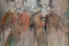 "Schwestern" 73 cm x 73 cm, Acryl, Collage auf Leinwand - verkauft -