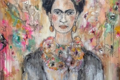 "Frida" 170 cm x 100 cm, Acryl, Collage, Kohle auf Leinwand mit Rahmen - verkauft -
