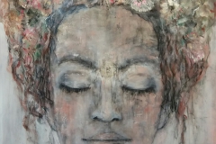 "Schließe die Augen" 107 cm x 86 cm, Acryl, Kohle auf Leinwand verkauft