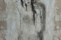 "abwesend" 84 cm x 74 cm, Acryl, Kohle auf Stoff mit Rahmen verkauft