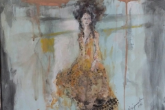 "Femme V" 31 x 41 cm , Acryl , Kohle auf Papier mit Rahmen -verkauft -